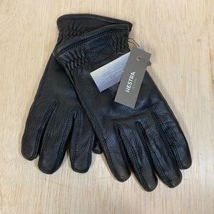 NEW Hestra Men's Size 9 Black Elk Leather Gloves • Fleece Lined • Sport Classic